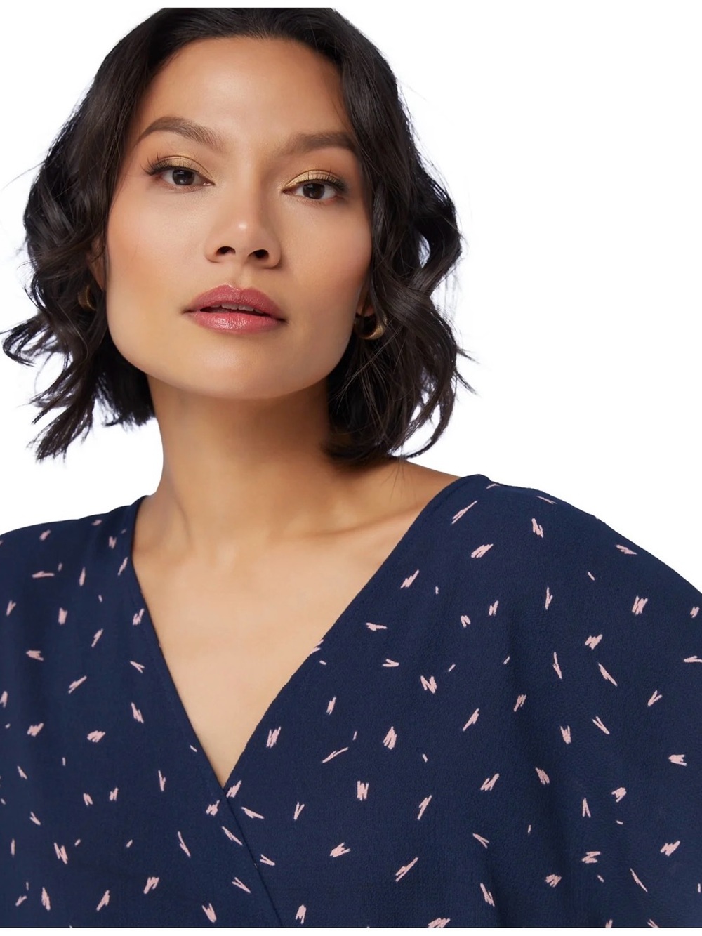 West Kei Navy Pink Print Tie Front Button Blouse Top Small NWOT